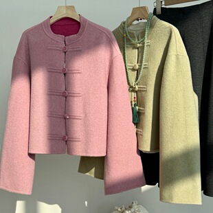 柜1700+！[姜yan同款] 绵羊毛骆驼绒新中式大衣国风粉色短款外套