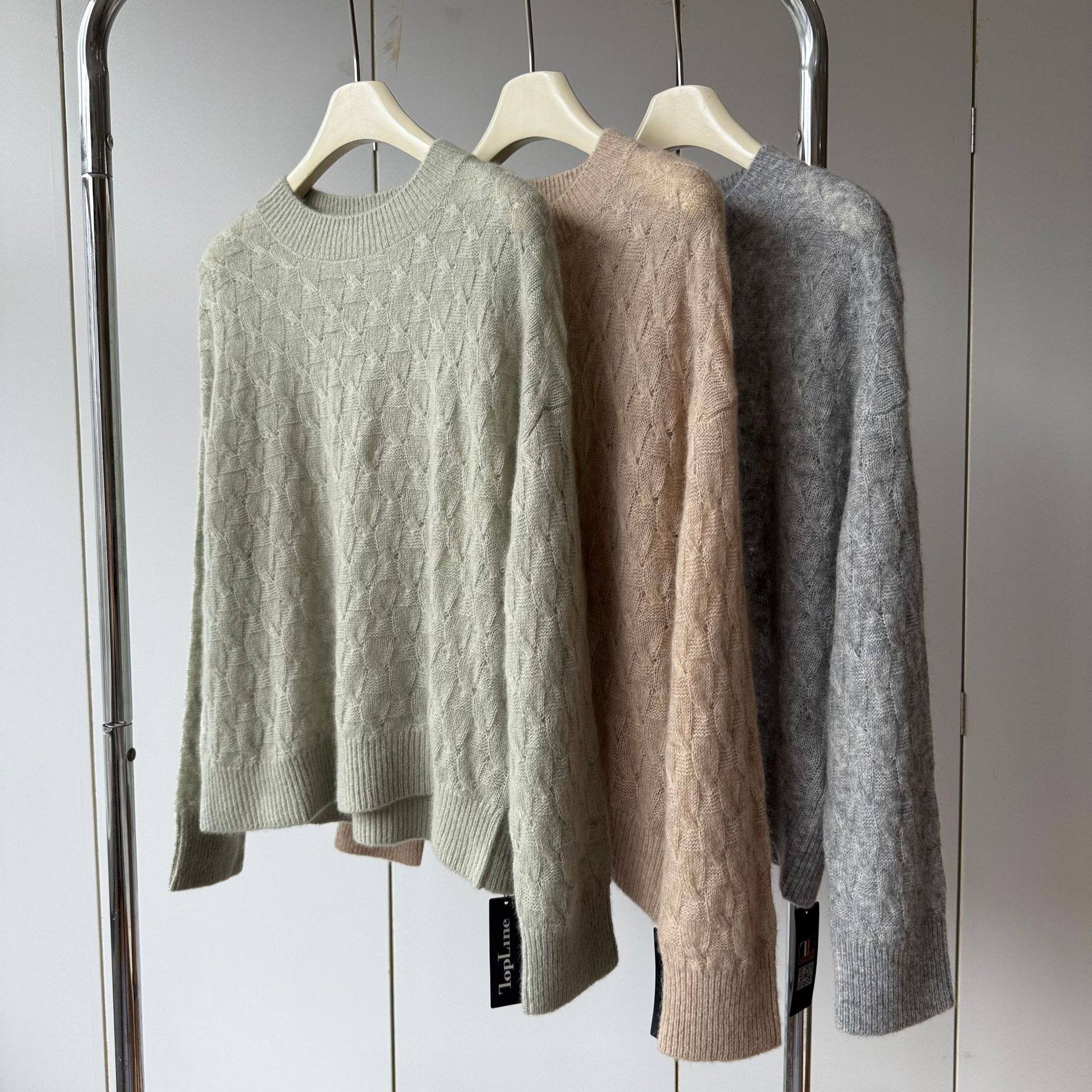 康宝莱花纱 麻花纹理！羊绒+桑蚕丝圆领轻盈柔软舒适宽松羊绒衫女