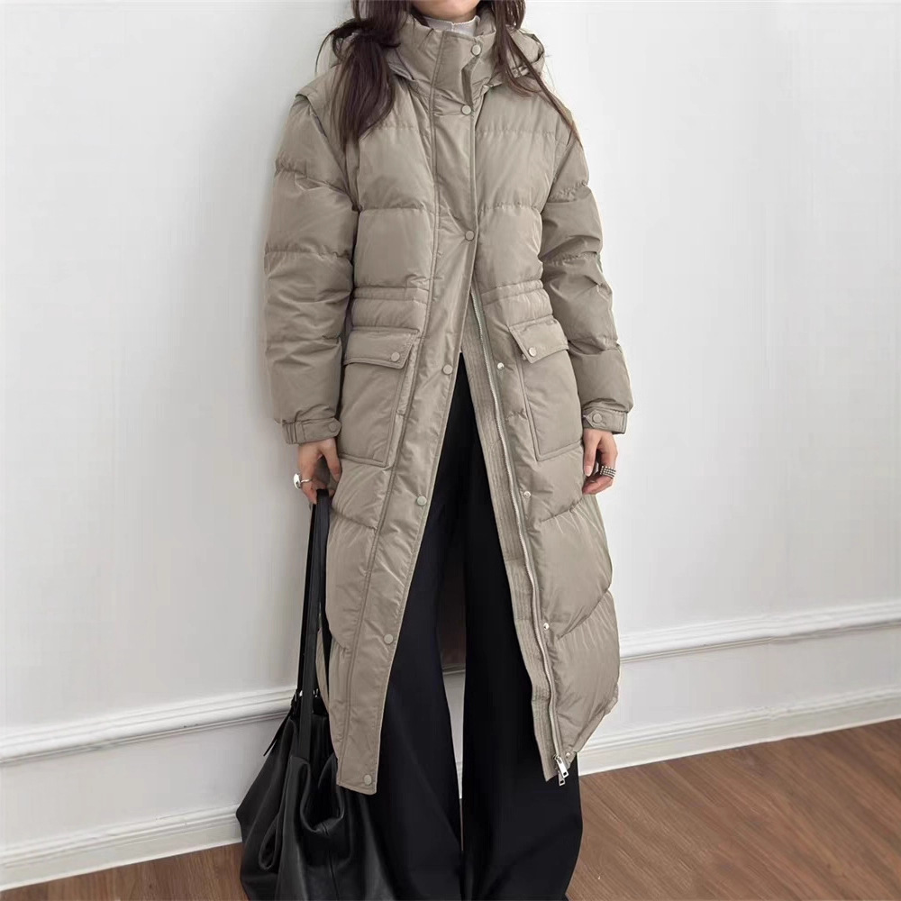 商场同款2025冬季新款可拆卸袖子连帽鸭绒保暖羽绒服长款外套女