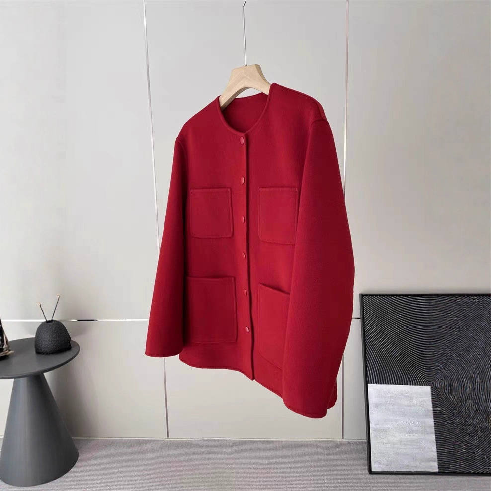 新年bi入！du此一家！禾6500+！羊毛双面呢短款大衣外套2025秋冬