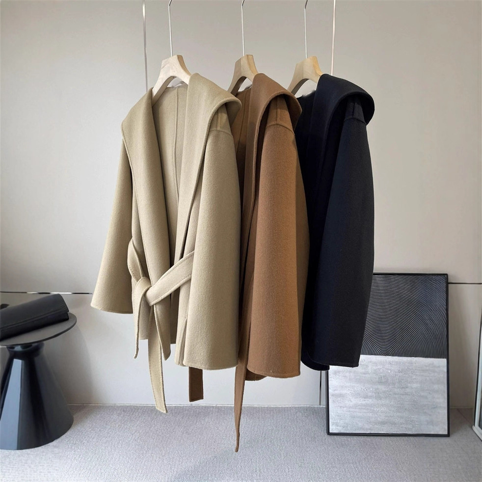 荃网独一份！zhi7900+!！ji少！羊毛绢丝系带连帽浴袍大衣外套女