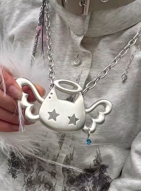 原创设计天使猫choker小众金属锆石夸张锁骨链项链y2k亚文化项链