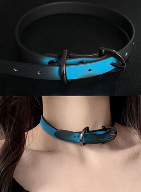 温感变色骨头吊坠choker项圈千禧辣妹皮带扣高级感亚文化皮革颈圈