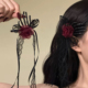反派小恶魔暗黑系骷颅手花朵发夹蝴蝶结蕾丝侧边夹万圣节拍照发饰