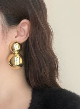 法式复古几何双球耳钉耳坠女轻奢高级设计大气时尚精致耳环耳钉女