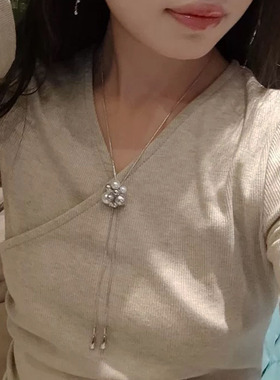 璀璨珍珠花球花水滴抽拉流苏项链