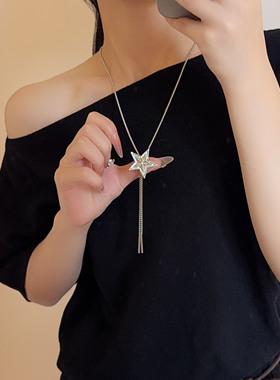 银色五角星吊坠长款项链可调节女