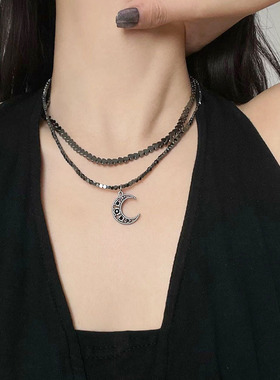 星星月亮双层项链锁骨链