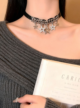 碎银星星拼接皮质颈链项圈女轻奢