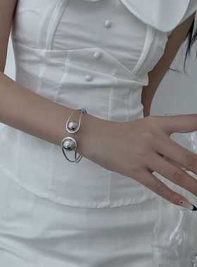 超闪亮银色圆球开口手镯手环