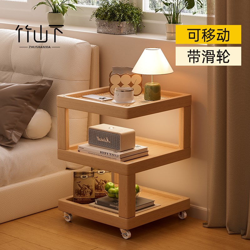实木床头置物架子家用卧室可移动床头柜替代品神器简易小型边几