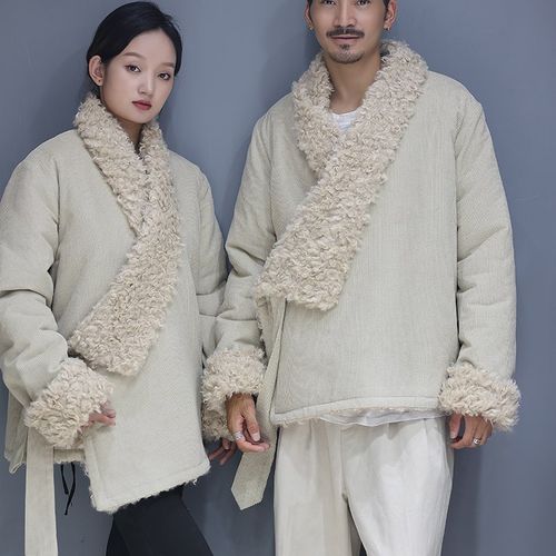 藏式棉衣加厚藏服藏装男情侣装藏族衣服女系腰带2021新款冬季黑色