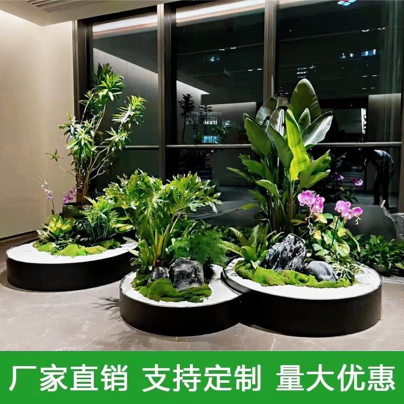 不锈钢圆柱形花盆户外大型花箱金属花器酒店广场宾馆花钵定制尺寸