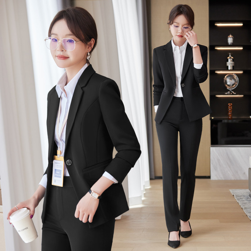 黑色西装套装女秋冬2024新款酒店前台工作服职业正装女士西服外套