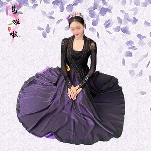 维吾族舞蹈演出服装 学生成人新疆舞表演练功艺考舞蹈服 大摆裙新款