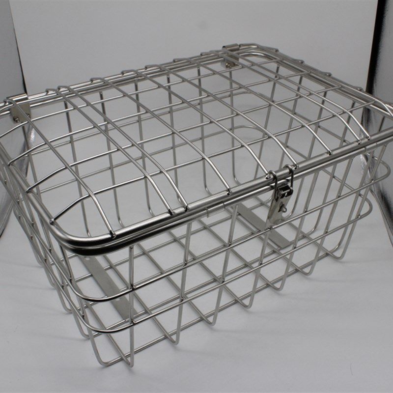 自行车电动车三轮车后置车篮不锈钢车筐加大加粗带盖车篮货架车篓