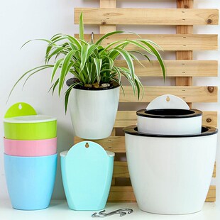 懒人自吸水半壁挂花盆储水种w植盆水土混养盆栽培垂吊树脂塑料花