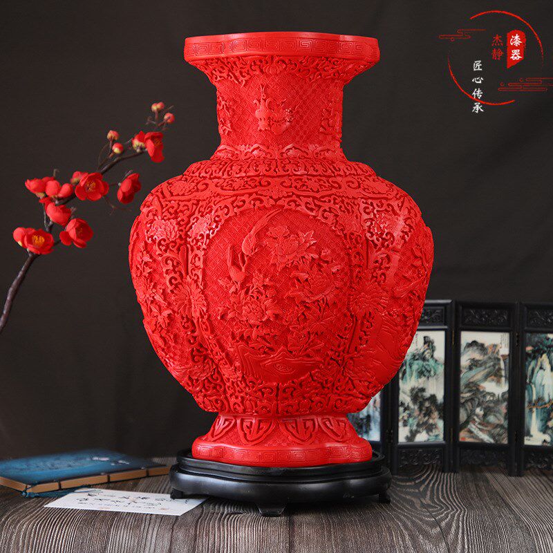 漆雕花瓶中国特色工艺品扬州特色旅游工艺品婚庆用品2.0寸蒜头瓶