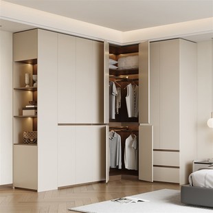 分段式 L型实木衣橱 转角衣柜家用卧室定制一体拐角衣帽间2025新款
