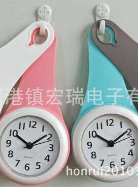 新款厨卫镜面毛巾架吸盘挂钟 创意时尚防水挂钟  床头静音挂表
