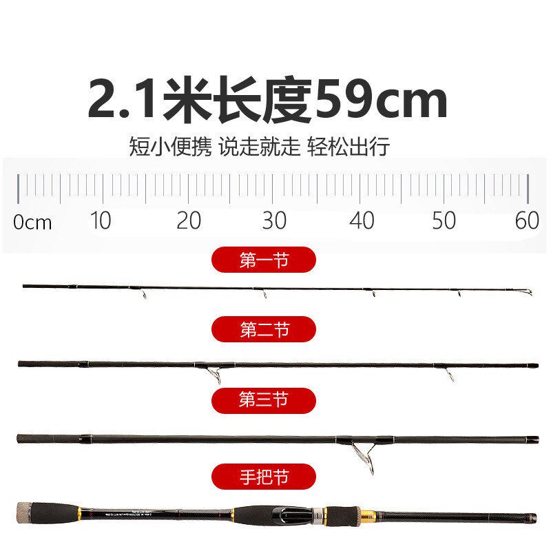 四节路亚竿便携2.1/2.4/2.7/3.0米碳素直柄竿M硬调Z远投竿鲈鱼竿