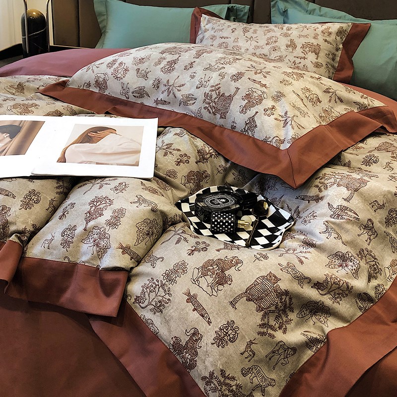 秋冬蓄热保暖100支纯棉磨毛印花床单四件套全棉美式花卉被套床品