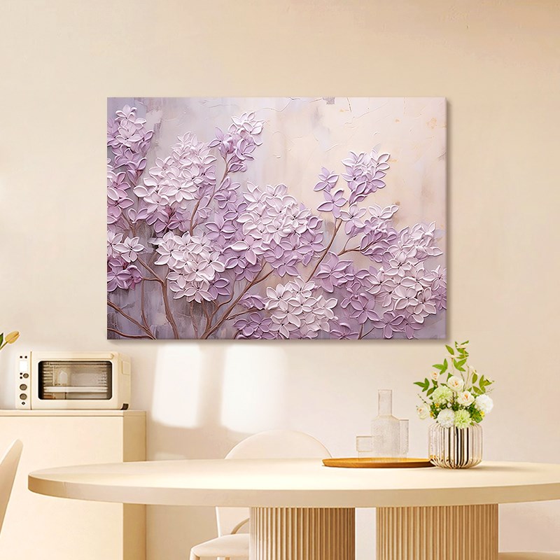 奶油风北欧紫色花卉肌理手绘油画卧室客厅L装饰画别墅餐厅走廊挂图片