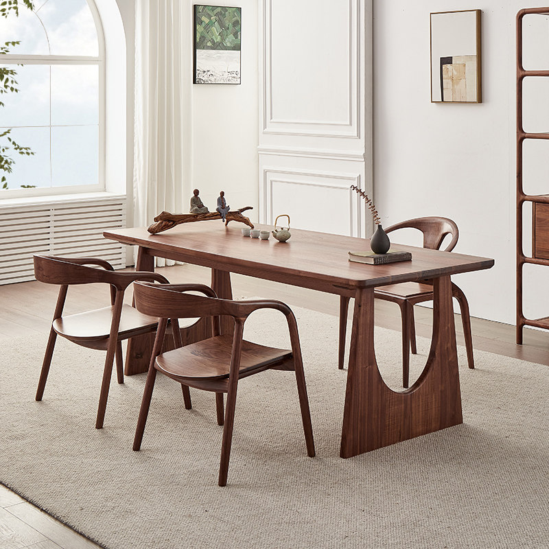 北美黑胡桃木茶桌实木新中式茶桌椅组合茶台客厅大板桌子茶室家俱