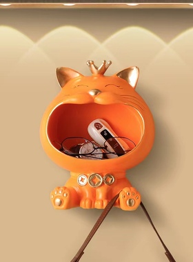 壁挂钥匙口罩收纳摆m件招财猫进门口入户玄关装饰品创意免打孔挂