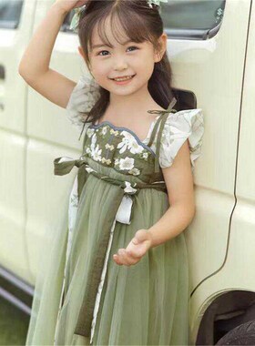 女童汉服夏季新中式绿色古风唐制儿童宝宝公主裙子薄款国风连衣裙