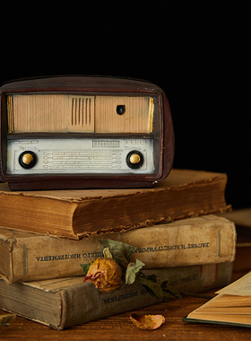 美式复古仿旧树脂收音机工业风老旧桌面L摆件家居装饰品摄影道具