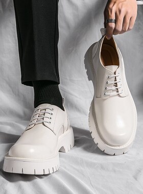 白色皮鞋男款夏季正装商务休闲大头高级感英伦结婚新郎低帮马丁靴