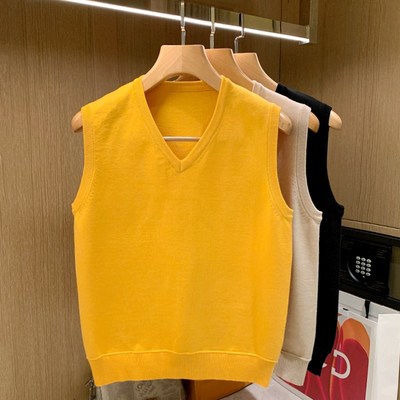 韩版时尚内搭针织马甲男款纯色鸡心领坎肩马夹休闲简约毛衣背心男