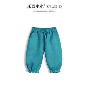 花边束脚裤 夏季 薄款 宝宝8分花苞裤 大pp 女童宽松透气亚麻灯笼裤