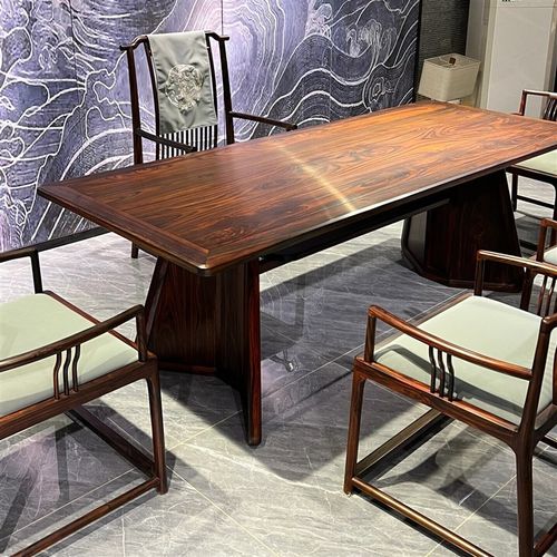 新中式黑胡桃木茶桌椅组合禅意简约实木茶台现代茶室泡茶桌定制款