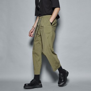 九分裤 高品质 男休闲锥形机能裤 日系复古山系绿色和黑色工装 时尚