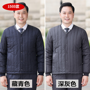 内外穿加厚保暖老人爷爷棉衣棉裤 中老年羽绒服内胆套装 男爸爸冬季