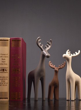 陶瓷鹿三件套e创意现代摆件家居饰品客厅办公室酒柜卧室装饰工艺