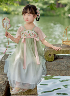 知夏 汉服女童夏装襦裙短袖古风刺绣女童裙国风儿童宝宝唐装童装