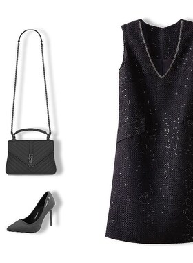 俪洛亮片黑色背心连衣裙2023春秋新款女修身显瘦减龄百搭马甲裙子