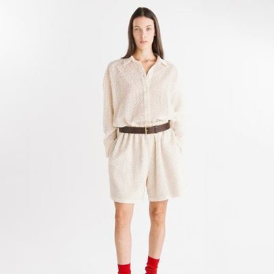 SIMONETTA RAVIZZA26春夏 泡泡纱宽松长袖衬衫松紧腰休闲短裤