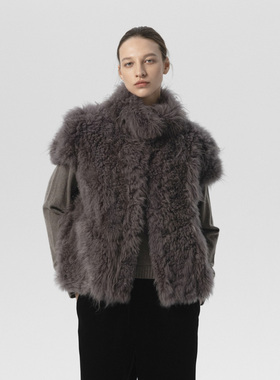 SIMONETTA RAVIZZA25秋冬 无袖喀什米尔山羊毛皮毛一体马甲背心