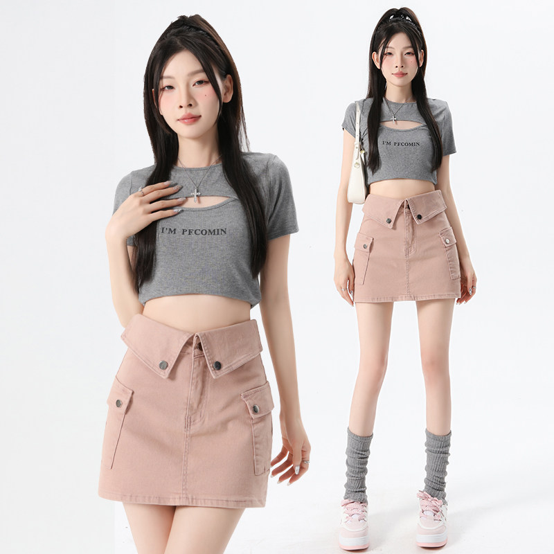 工装短裙高腰显瘦甜辣女牛仔裙