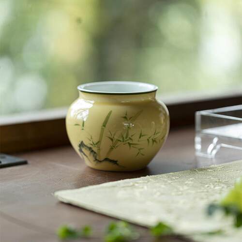 月石畔影绘茶竹建mjtc水手陶瓷家用道配件废水缸水黄盂茶席茶渣缸