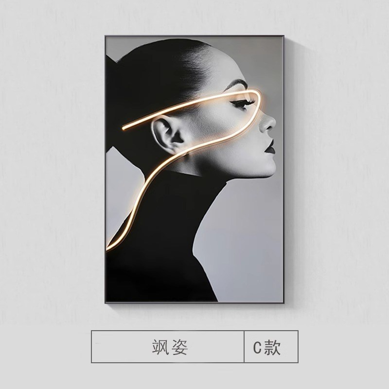 美容院装饰画个性舞厅客厅玄关美女走廊画高级感人物挂画led带灯图片