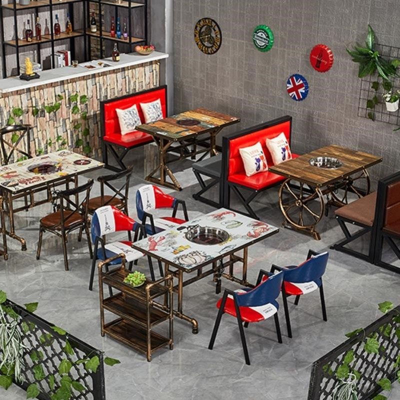 脚小吃店家具火锅桌子锅圈商用餐桌牢固。店面桌单层涮锅桌圆台
