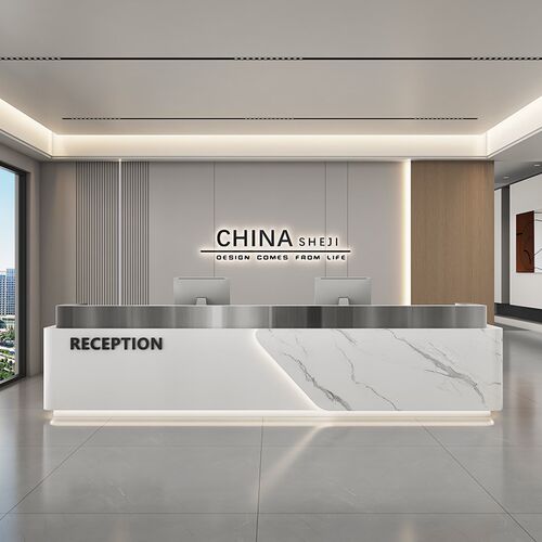 公司办公室前台接待台酒店服务台前台桌定制岩板大理石吧台收银台