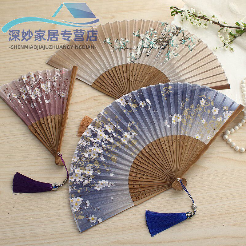 照相馆古装道具女士圆扇团扇宫廷扇 沾真丝扇 古典婚纱照摄影用品