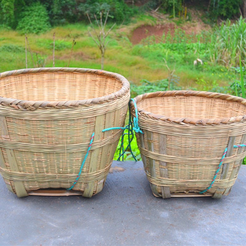 四川箩篼竹编收纳筐手工编织箩筐粮食装菜收纳筐储物篮装饰道具