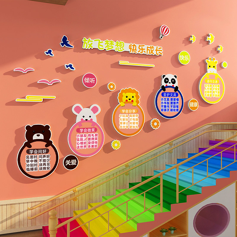 幼儿园环创题墙面贴纸儿童早教中心托管班墙壁装饰楼梯走廊布置